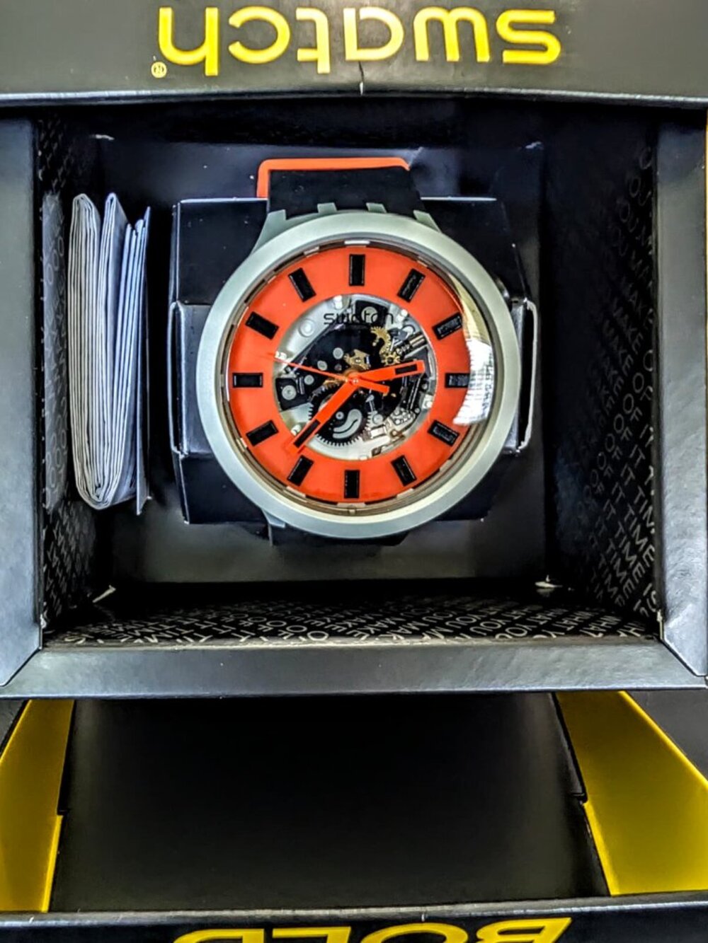 NIB Swatch Big Bold NEXT Bioceramic Watch 47mm Black/Orange
